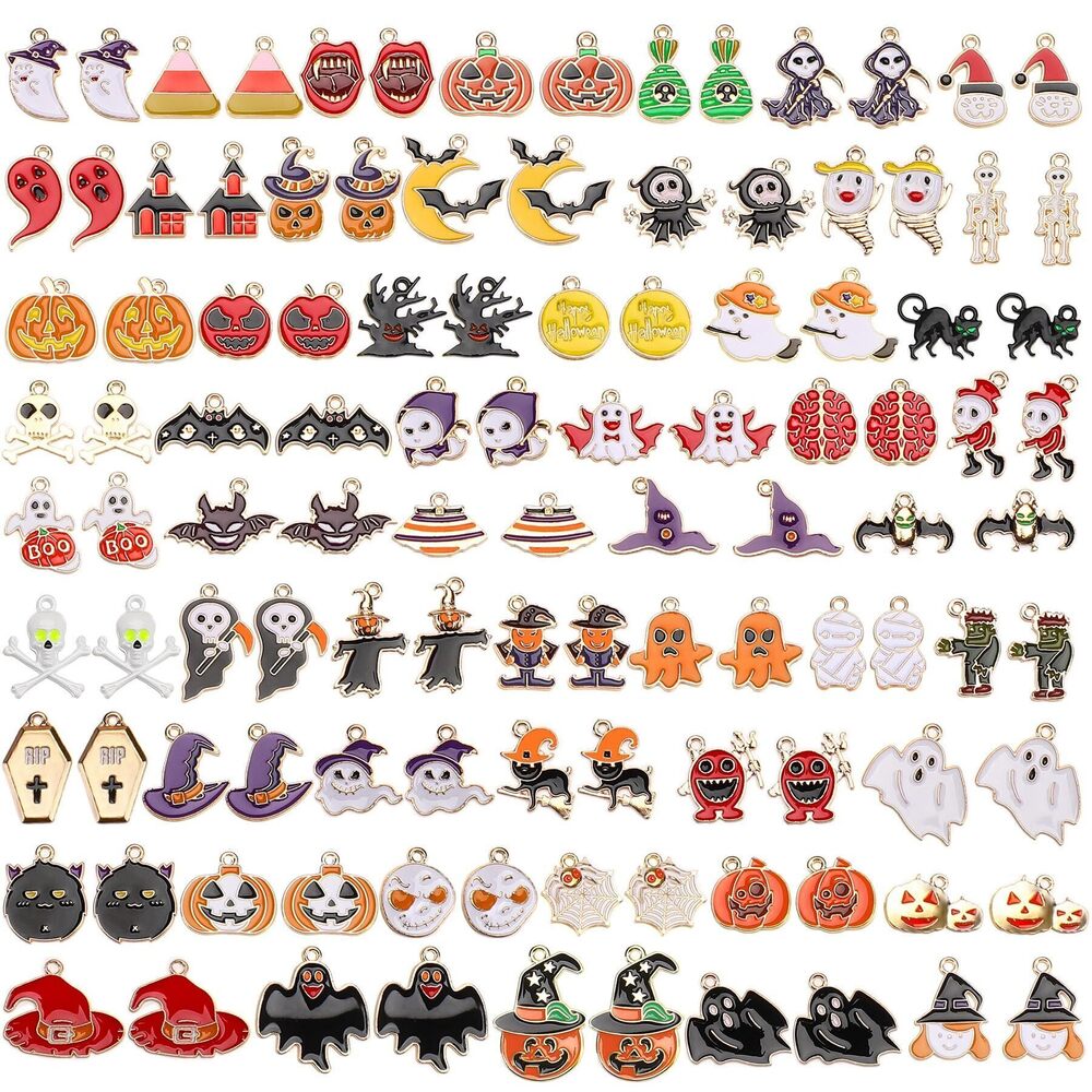 2088 110Pcs 55 Pairs Halloween Charms Gold Enamel Jewelry Pendants